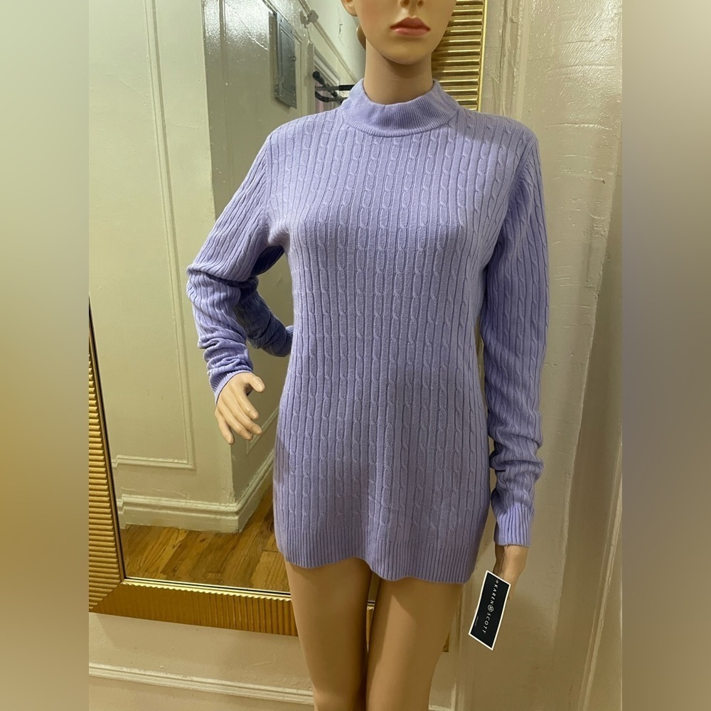 Karen Scott Lilac Cable Knit Turtleneck Sweater